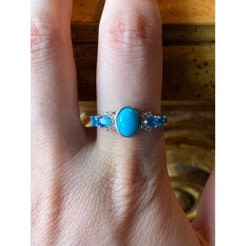 Sleeping Beauty Turquoise Blue Apatite Sterling Silver Ring Size 10